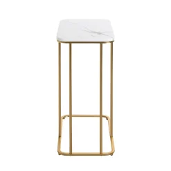 Table d'appoint en métal doré et plateau décor marbre