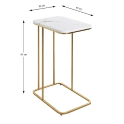 Table d'appoint en métal doré et plateau décor marbre
