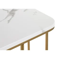 Table d'appoint en métal doré et plateau décor marbre