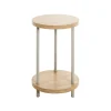 Table d'appoint en métal gris étagères décor chêne