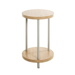 Table d'appoint en métal gris étagères décor chêne