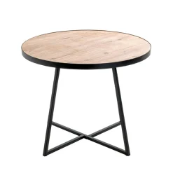 table d'appoint en métal laqué noir plateau décor chêne