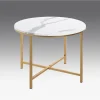Table d'appoint en métal laqué doré plateau décor marbre