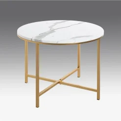Table d'appoint en métal laqué doré plateau décor marbre