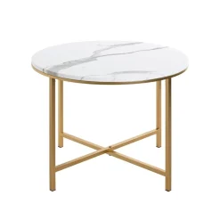 Table d'appoint en métal laqué doré plateau décor marbre