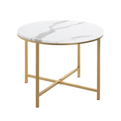 Table d'appoint en métal laqué doré plateau décor marbre