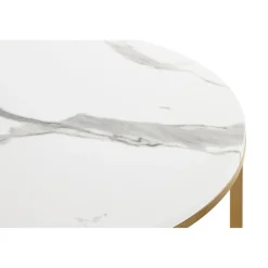 Table d'appoint en métal laqué doré plateau décor marbre