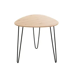 Table d'appoint en métal laqué noir et plateau décor chêne