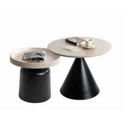 Table d'Appoint en métal noir tablette peint par poudrage en gris cachemire