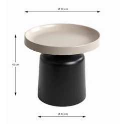Table d'appoint en métal peint par poudrage en noir tablette en gris cachemire