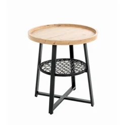 Table d’appoint en noir, plateau en MDF décor chêne