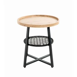 Table d’appoint en noir, plateau en MDF décor chêne