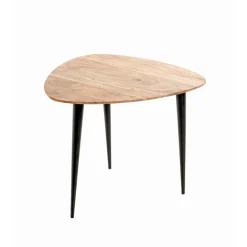 Table d’appoint en tube d'acier laqué noir plateau en bois massif