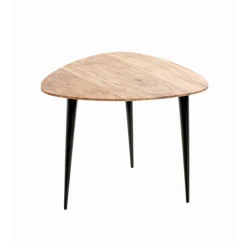 Table d’appoint en tube d'acier laqué noir plateau en bois massif