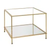 Table d'appoint en Tube d'acier laqué doré et verre trempé transparent