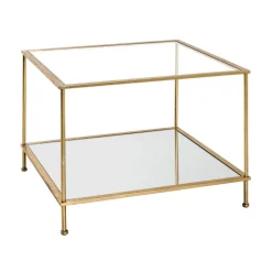 Table d'appoint en Tube d'acier laqué doré et verre trempé transparent
