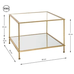 Table d'appoint en Tube d'acier laqué doré et verre trempé transparent