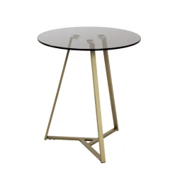 Table d'appoint en tube d'Acier doré et plateau en Verre trempé Gris