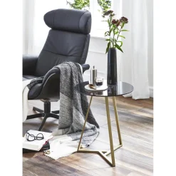 Table d'appoint en tube d'Acier doré et plateau en Verre trempé Gris