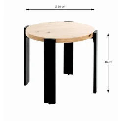 Table d’appoint en tube d'acier en noir, plateau en MDF décor chêne