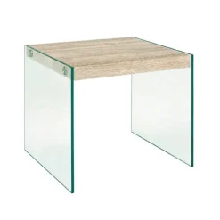 Table d'appoint en verre avec plateau décor chène