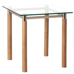 Table d'appoint finition noyer plateau en verre trempé