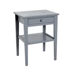 Table d'appoint Gris avec 1 tiroir et plateau supplémentaire en Bois massif laqué