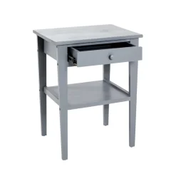 Table d'appoint Gris avec 1 tiroir et plateau supplémentaire en Bois massif laqué