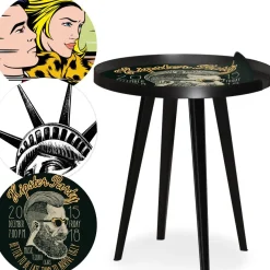 Table d'appoint magnétique ronde à rebord Bipolart Métal Noir avec 3 Tops style Fun