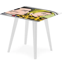 Table d'appoint magnétique carrée Bipolart Métal Blanc avec 3 Tops style Fun