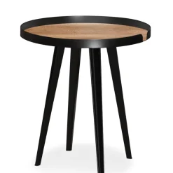 Table d'appoint magnétique ronde à rebord Bipolart Métal Noir avec 3 Tops style Natural