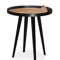 Table d'appoint magnétique ronde à rebord Bipolart Métal Noir avec 3 Tops style Natural