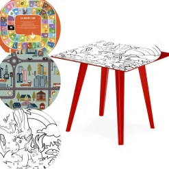 Table d'appoint magnétique carrée Bipolart Métal Rouge avec 3 Tops style Kid