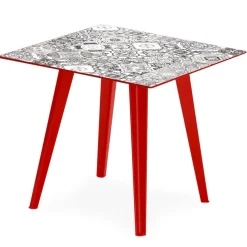 Table d'appoint magnétique carrée Bipolart Métal Rouge avec 3 Tops style Natural