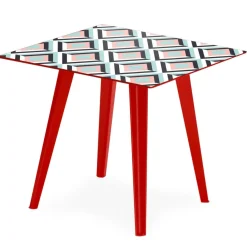 Table d'appoint magnétique carrée Bipolart Métal Rouge avec 3 Tops style Scandinave