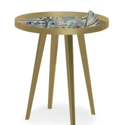 Table d'appoint magnétique ronde à rebord Bipolart Métal Or avec 3 Tops style Kid
