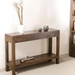 Table d'Appoint Moderne Rectangulaire 2 Tiroirs Bois Mindi - EDEN