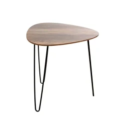 Table d'appoint Noir en Métal laqué et plateau décor chêne foncé