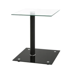 Table d'appoint noire double plateau verre trempé