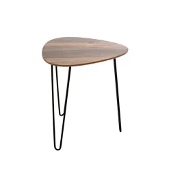 Table d'appoint Petit modèle Noir en Métal laqué et plateau décor chêne foncé