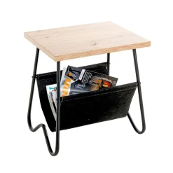 Table d'appoint plateau décor chène porte journeaux textile