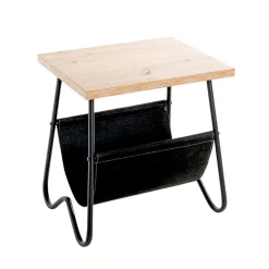 Table d'appoint plateau décor chène porte journeaux textile