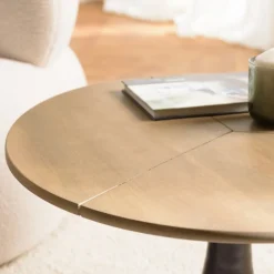 Table d’appoint plateau en Manguier et pied évasé Noir mat JAMES