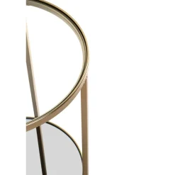 Table d'appoint ronde acier laqué d’or et plateaux miroir et verre trempé