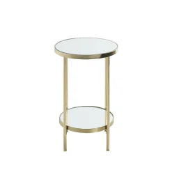 Table d'appoint ronde avec étagères en verre miroir