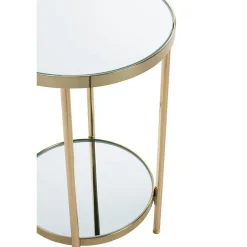 Table d'appoint ronde avec étagères en verre miroir