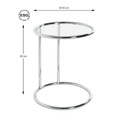 Table d'appoint ronde chromé plateau verre trempé