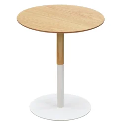 Table d'appoint ronde 'DILA' en bois finition naturelle et métal blanc