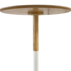 Table d'appoint ronde 'DILA' en bois finition naturelle et métal blanc