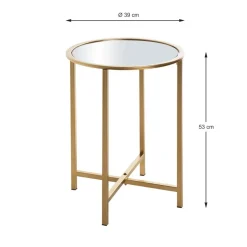 Table d'appoint ronde Dorée en Métal laqué et plateau en miroir